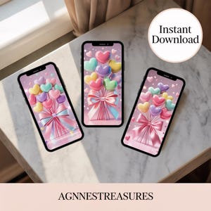 3D Heart Candy iPhone Wallpaper – Pastel Valentine&#39;s Aesthetic