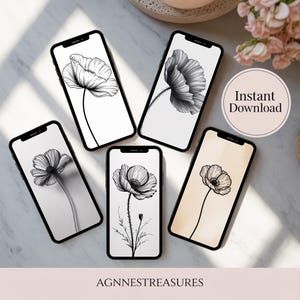 Minimalist Line Art Flower iPhone Wallpapers – Set of 6