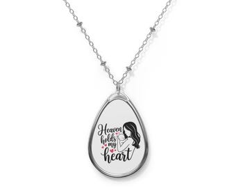 Heaven Holds My Heart Oval Necklace | Angel Wing Pendant Keepsake | Child Loss Memorial Necklace | Grieving Mom Necklace | Sympathy Necklace