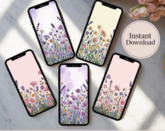 Wildblumen Tapete | Blumen Hintergrund | Handy Hintergrundbilder | Neutral floral | Sofortiger Download