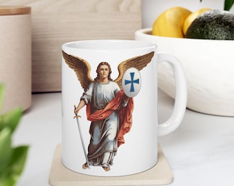 Saint Michael Ceramic Mug, Religious Coffee Cup, Archangel Drinkware, Catholic Gift, Prayer Tea Mug, Religious Art Decor