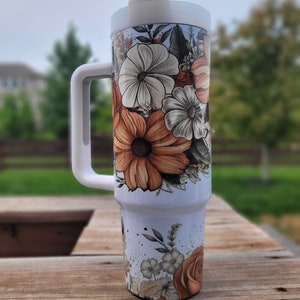 Tumbler, Fall Floral 30 oz Tumbler with handle, Boho Floral, Fall Colors, 30oz Floral, Beautiful Design, Personalized Tumbler, Lid and Straw