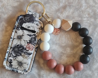 Floral Chapstick Holder Keychain, Silicone Wristlet, Flower Pendant