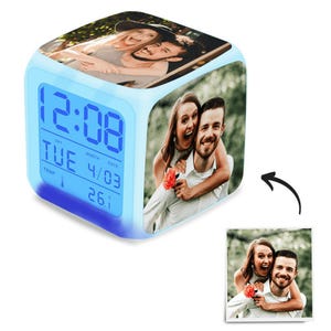 Photo Alarm Clock - Personalized Multi-Photo Design with Colorful Lights | Unique Bedroom Decor