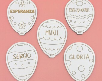 Marcasitios Madera Nombres Personalizados Grabados para Bodas Comuniones Bautizos Eventos - Grosor 3mm - Color Blanco, OPCION DE IMAN