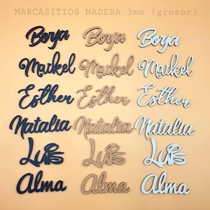 Marcasitios Personalizados con Nombres en madera para Bodas Comuniones Bautizos y regalos de invitados