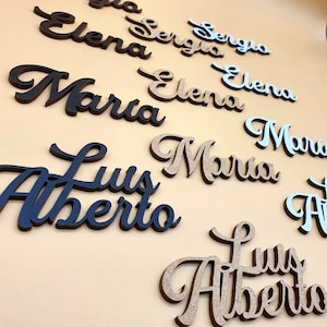 Marcasitios Personalizados con Nombres en madera para Bodas Comuniones Bautizos y regalos de invitados, Estilo 7