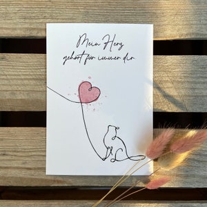 Postkarte Katzenherz, Trauer, Tierkarte