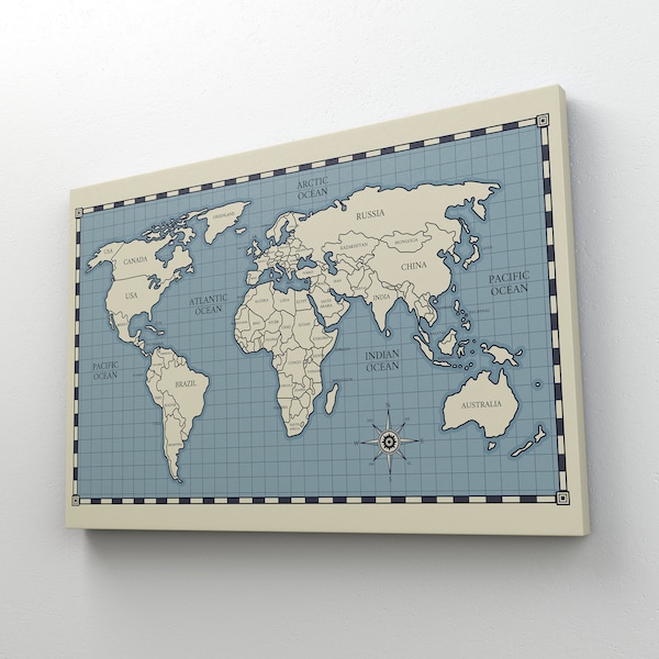 Classic World Map Canvas / Map of the World Canvas / World Art / Art Print / Wall Art / Ready To Hang Canvas