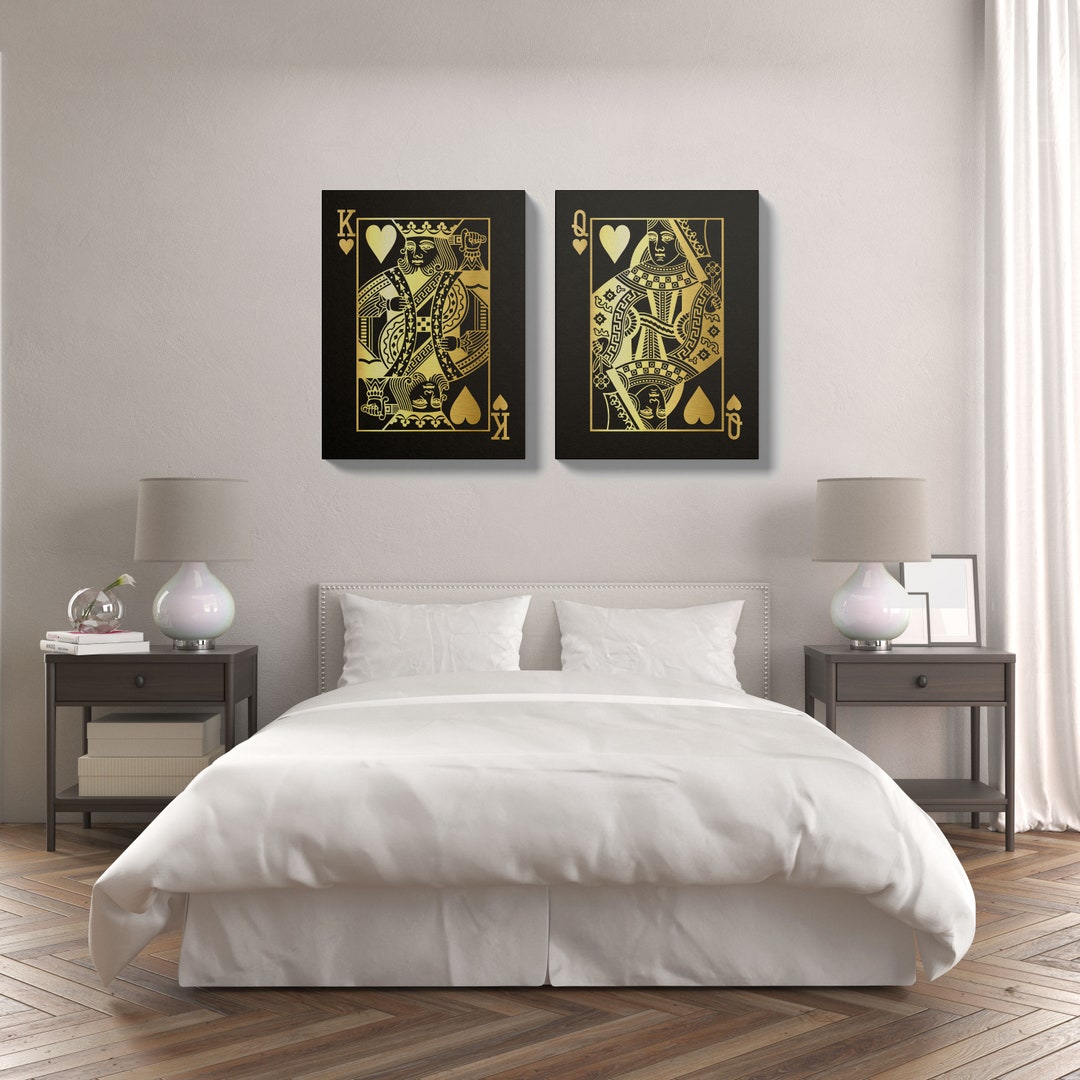 Gold King and Queen of Hearts Canvas Set / His & Her Gift / Canvas