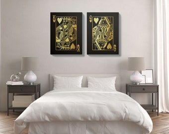 Gold King and Queen of Hearts Canvas Set / His & Her Gift / Canvas Prints / Wall Art / Duo / Bundle / Playing Cards