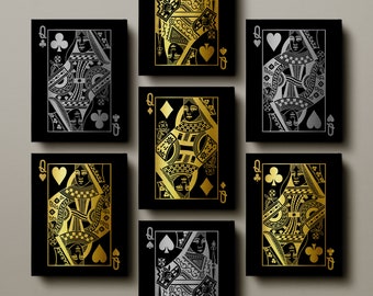 Gold/Silver Queen Playing Card Canvas / Hearts / Diamonds / Spades / Clubs / Canvas Prints / Wall Art