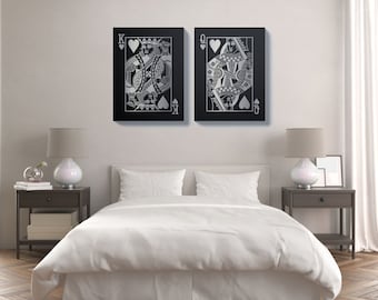 Silver King and Queen of Hearts Canvas Set / His & Her Gift / Canvas Prints / Wall Art / Duo / Bundle / Playing Cards