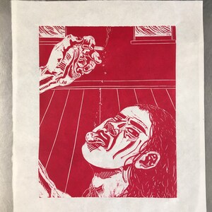Linocut Cigarette Portrait “Do I Have to Swallow?”