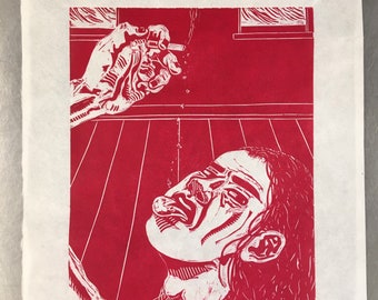 Linocut Cigarette Portrait “Do I Have to Swallow?”
