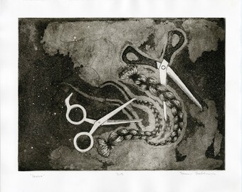 Cut Braids “Unwind” Copper Aquatint Print