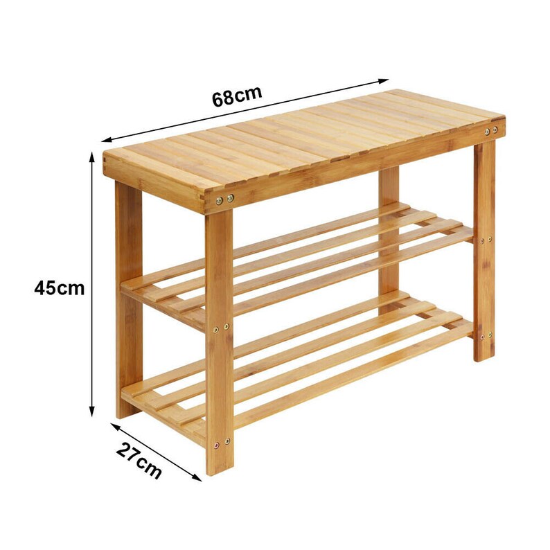 Solid Wooden Shoe Rack 3 Tier Wood Seating Bench Storage Etsy UK