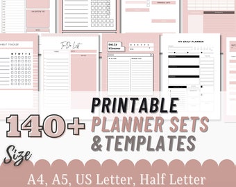140+ Journal Planners and Templates Set, Printable and Editable Templates | Daily, Weekly, Monthly| Goodnotes | Pink and White |TemplatesBox