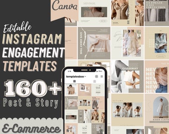 160+ E-Commerce Instagram Feed Templates for Social Media, Editable Instagram Story, Instagram Post Templates | Neutral Feed | TemplatesBox