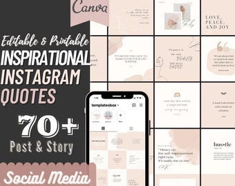 70+ Inspirational Quotes for Social Media, Editable Instagram Feed, Instagram Story Templates | Motivation | Pink Nude Theme | TemplatesBox