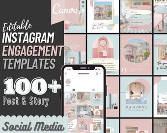 100+ Instagram Feed Templates for Social Media, Editable Instagram Post, Instagram Story Templates | Pink and Blue Feed | TemplatesBox