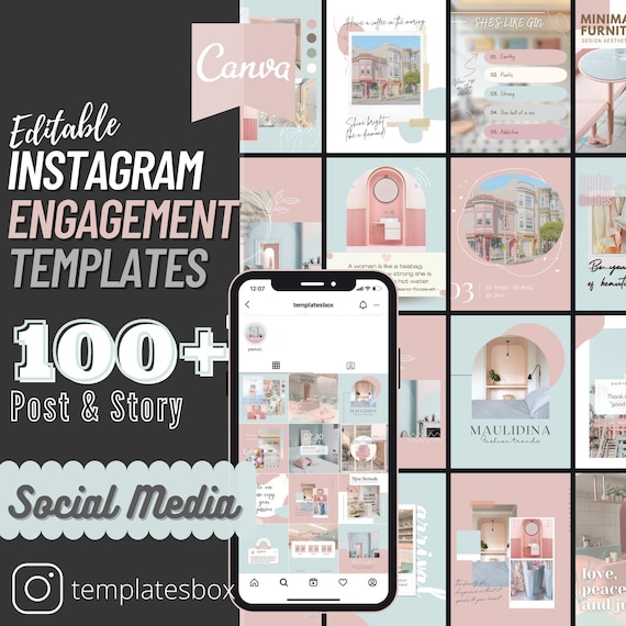 100+ Instagram Feed Templates for Social Media, Editable Instagram Post, Instagram Story Templates | Pink and Blue Feed | TemplatesBox
