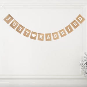 Banner con scritta "Just Married", ghirlanda di juta, decorazione per matrimonio, pizzo rustico
