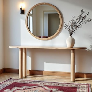 Modern Minimalist Slim Entryway Console Table – Narrow Hallway Table | Solid Oak/Walnut/Teak Wood | Customizable Handcrafted Decor