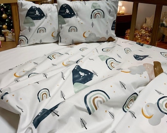 Rainbow Bedding Set: 100% Cotton Scandinavian Duvet Cover Set 4 Piece