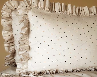 Ruffle Duvet Cover Set: Minimalist Heart Print 100% Cotton Bedding Set 4 Pieces