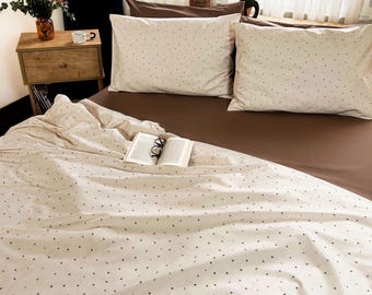 Handmade Cotton Duvet Cover Set: Minimal Star Design Bedding 100 % Cotton 6 Pieces