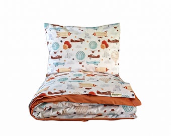Handmade Cotton Baby Duvet Cover Set: Retro Airplane Nursery Bedding