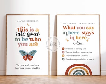 COUNSELING KANTOOR Vertrouwelijkheidsovereenkomst Poster & Safe Space Poster Wat u hier zegt, blijft hier Schooladviseur Kantoor Decor Therapie