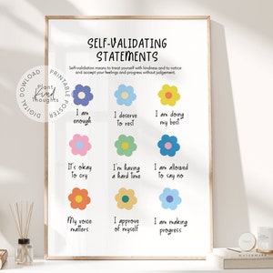 SELF-VALIDATING STATEMENTS Coping Statements Affirmations Print Therapy Office Decor School Counselor Office Decor School Psychologist Decor