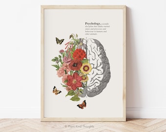 FLORAL PSYCHOLOGY Poster: Psychology Gift for Psychologist School Counselor Office Decor School Psychologist Mental Health Neurology Art