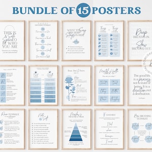 15 School Counseling Posters BLUE School Counselor Office Decor School Psychologist Decor Therapy Office Classroom Decor Social Worker