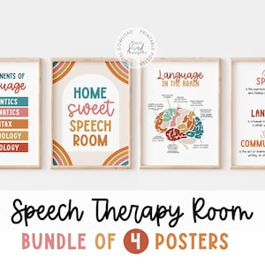 4 TERAPIA DEL HABLA Decoración Paquete de pósteres de terapia del habla Regalo para patólogo del lenguaje del habla Póster SLP Arte de pared Decoración de oficina de terapia de consejero escolar