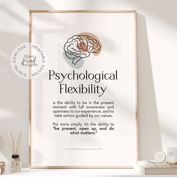 ACT PSYCHOLOGICAL FLEXIBILITY Poster: Acceptation et Engagement Thérapie Thérapeute Bureau Décor Conseiller Scolaire Travailleur Social Psychologue