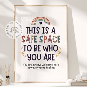 SAFE SPACE Mental Health Poster: Counseling Sign, School Counselor Office Decor, Classroom Decor, School Psychologist, Therapist Office