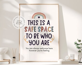 SAFE SPACE Mental Health Poster: Counseling Sign, School Counselor Office Decor, Classroom Decor, School Psychologist, Therapist Office