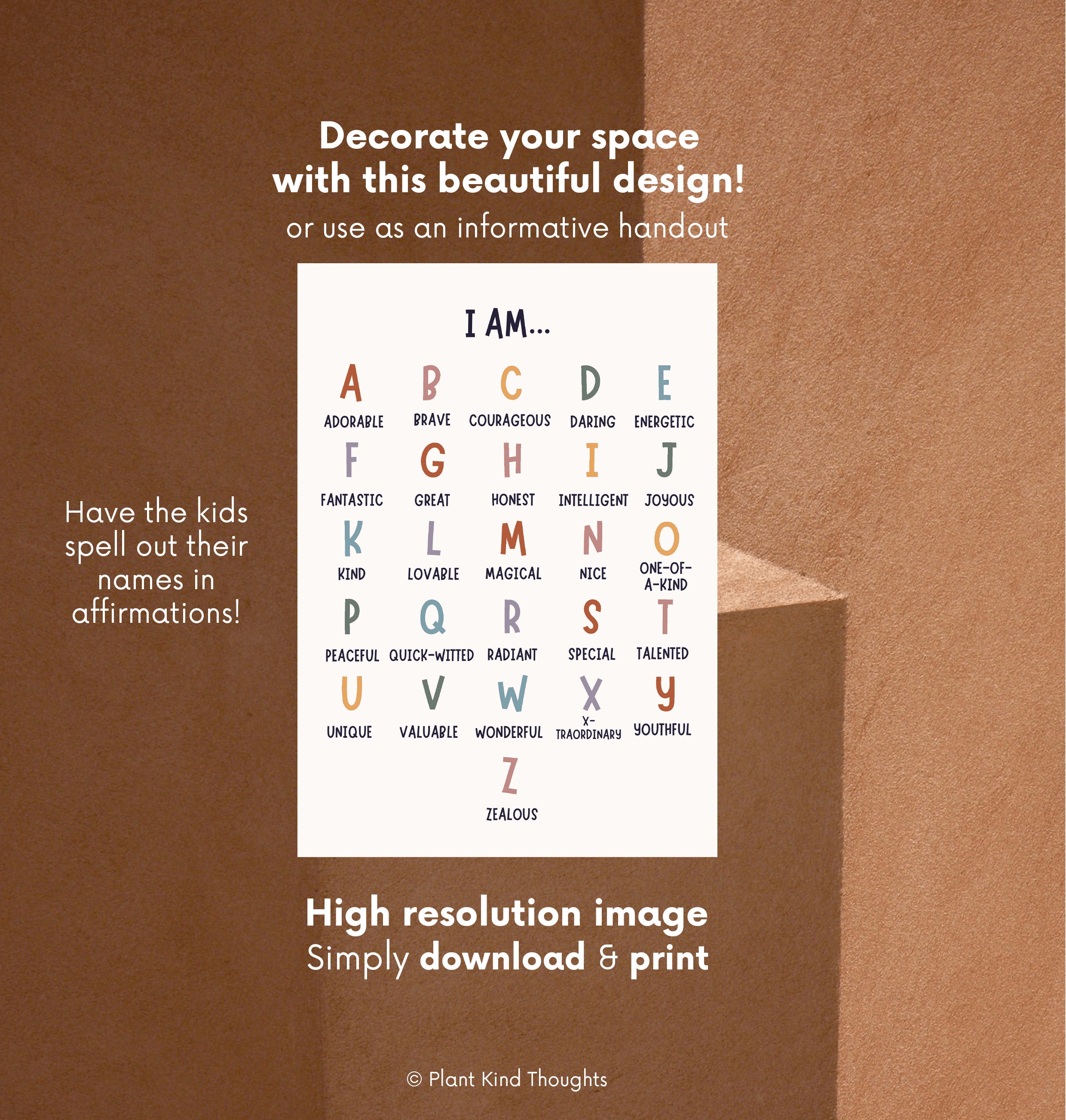 ABC AFFIRMATIONS Mental Health Poster: School Counselor Office Decor ...
