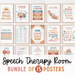 15 TERAPIA DEL HABLA Decoración de la habitación Póster de terapia del habla Regalo de patólogo del lenguaje del habla Póster SLP Arte de pared Decoración de la oficina de terapia del consejero escolar