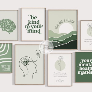 8 THERAPY OFFICE DECOR Bundle Sage Green Therapy Poster School Counselor Office Decor School Psychologist Therapist Office Social Worker