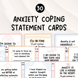ANXIETY Cards 30 Coping Statements: Coping Skills Affirmation Cards Mental Health Printable Therapy Worksheet CBT DBT Skills Social Worker