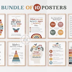 10 RAINBOW Counseling Posters Bundle School Counselor Office Decor School Psychologist Therapist Office Classroom Decor Social Worker Office