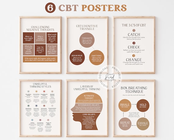 6 CBT POSTERS BUNDLE: Boho Therapist Office School Counselor Office Decor School Psychologist Decor Social Worker Therapy Mental Health