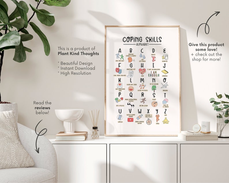 COPING SKILLS ALPHABET Mental Health Poster: School Counselor Office ...