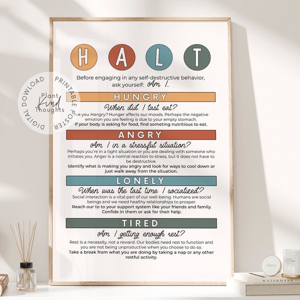 HALT Mental Health Poster: Coping Skills School Counselor Office Decor Psychologist Decor Therapist Office Classroom Decor Social Worker