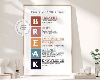 BREAK School Counseling Office Poster School Counselor Office Decor Classroom Decor School Psychologist Therapist Office Decor Social Worker