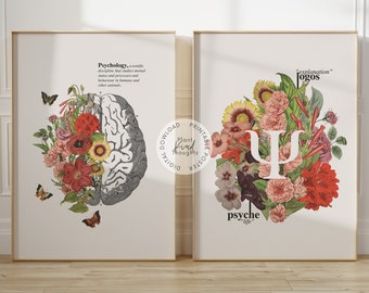 FLORAL PSYCHOLOGY: Gift for Psychologist School Counselor Office Decor School Psychologist Psychology Art Psychology Gift Neurology Art